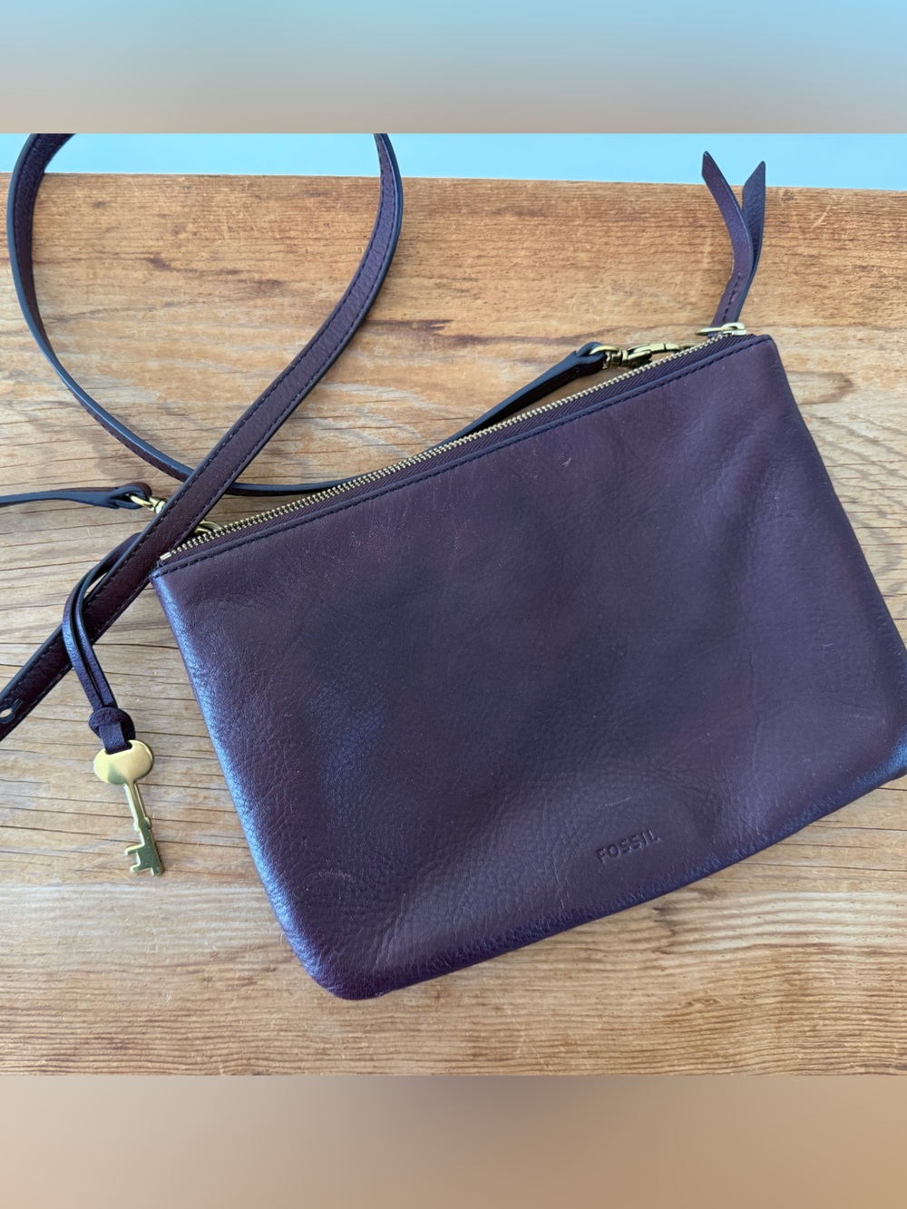 Fossil Small Crossbody Bag Purse Leather Red Brown Double Pocket Women’s